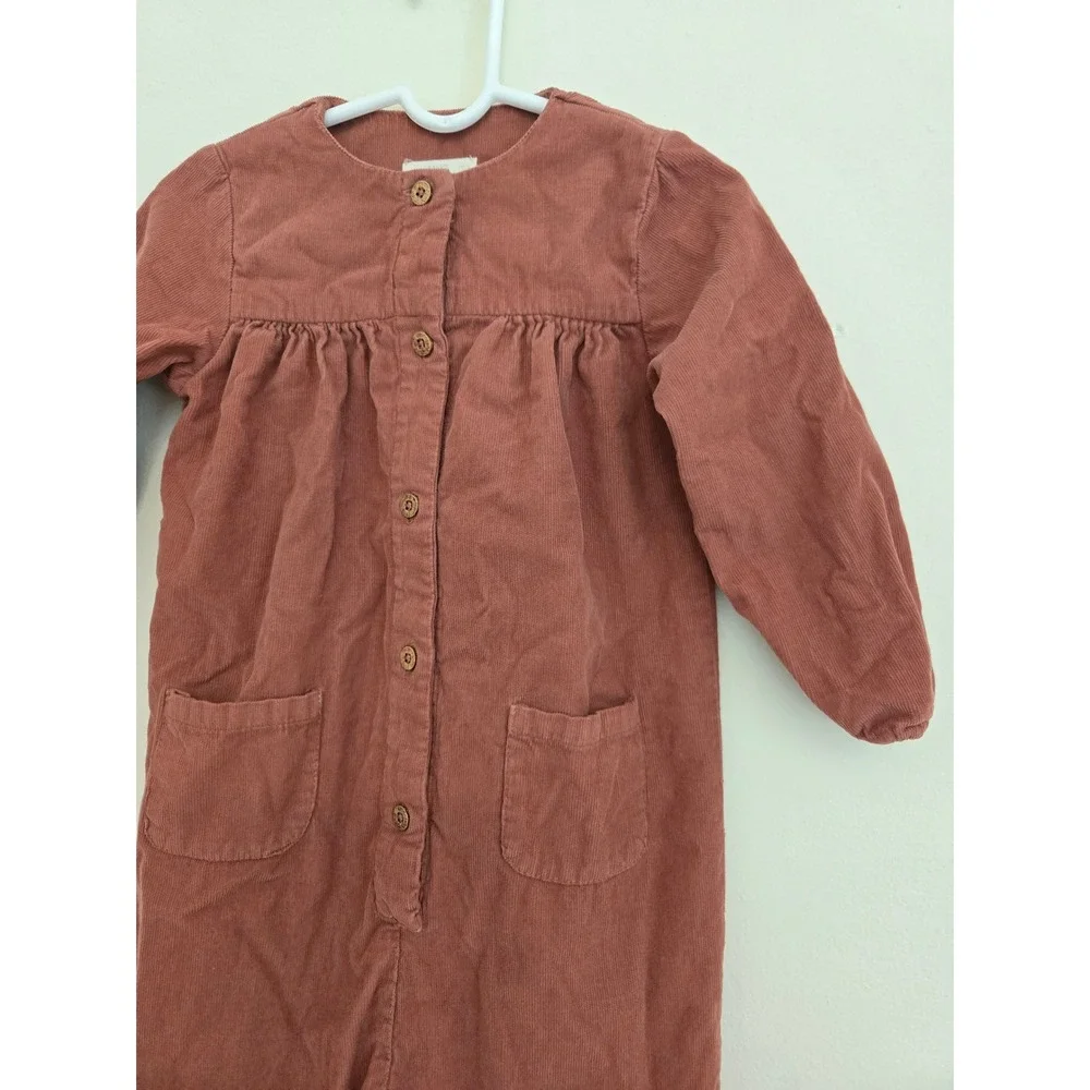 Mango Kids Corduroy Jumpsuit Terracotta Rust Button Front Romper Size 2-3 98cm‎